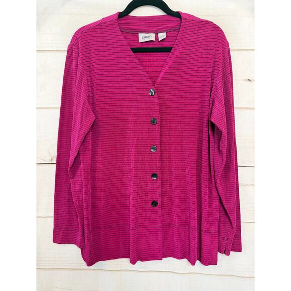 Chico's Travelers Size 2 Pink Black Cardigan Buttons - Picture 1 of 5